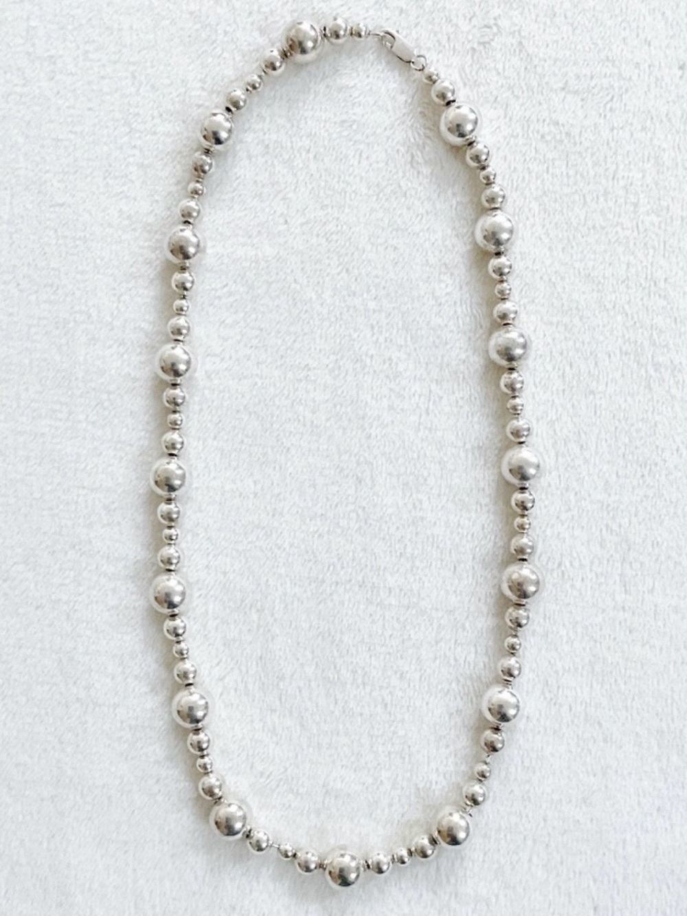 Vintage 925 Sterling Silver Graduated Bead Necklace 18” 40g